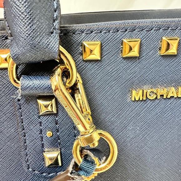 Michael Kors Large TZ SELMA STUD Satchel Bag NAVY Blue Saffiano Leather - Picture 12 of 12